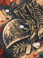 Oceanlyte Men's Long Sleeve Shirt - The "Echoes of Vimy" Military Helmet Boots And Dog Tags With Laurel Leaves Print with Chest Pocket