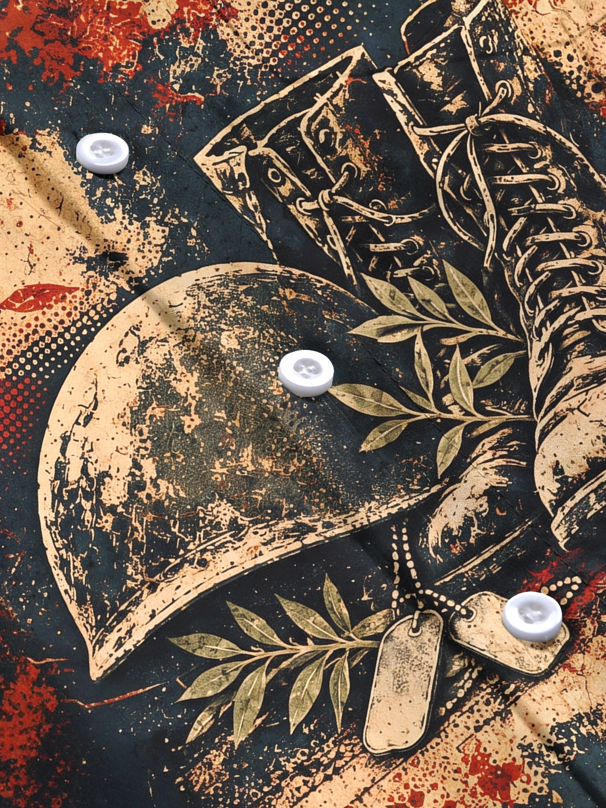 Oceanlyte Men's Long Sleeve Shirt - The "Echoes of Vimy" Military Helmet Boots And Dog Tags With Laurel Leaves Print with Chest Pocket