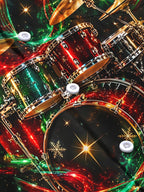 Oceanlyte Men's Christmas Drum Set And Snowflakes Print Long Sleeve Shirt with Chest Pocket