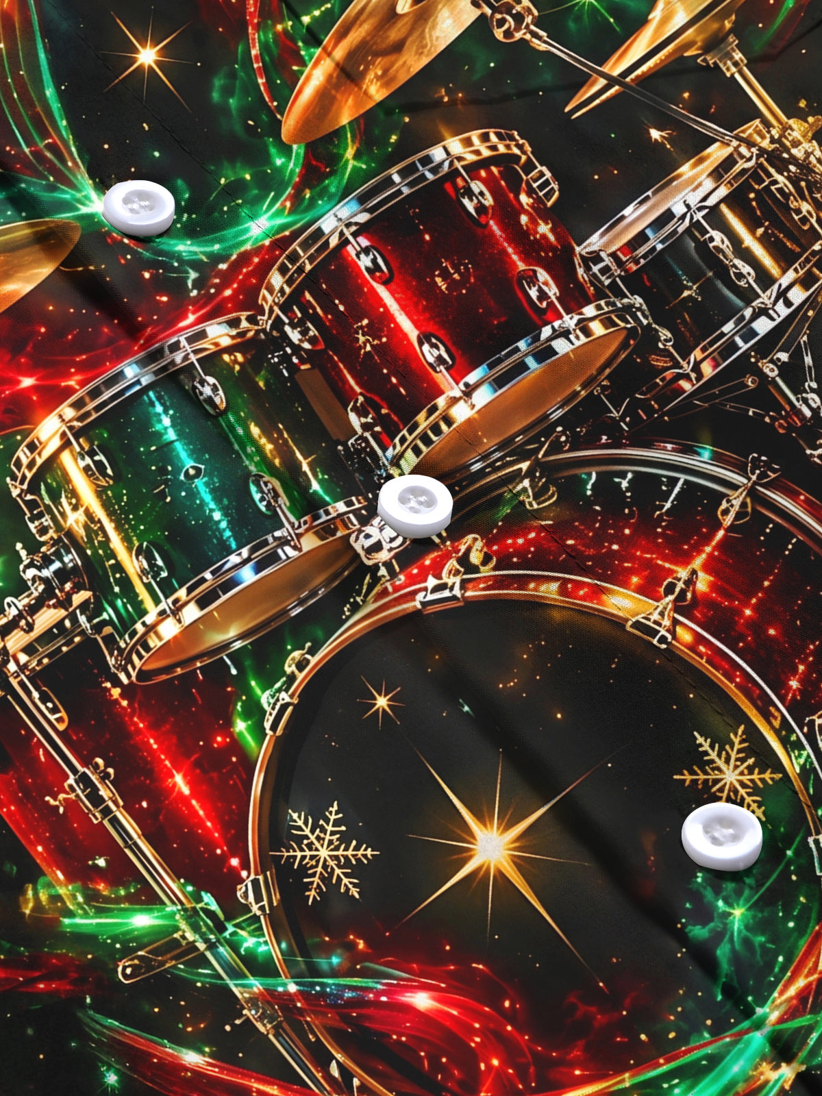 Oceanlyte Men's Christmas Drum Set And Snowflakes Print Long Sleeve Shirt with Chest Pocket