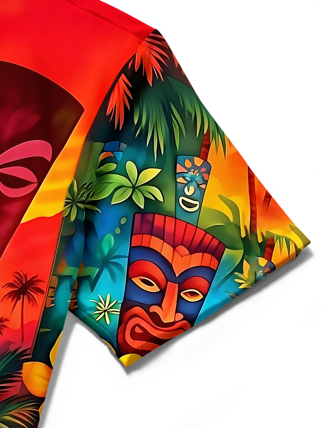 Hawaiian Coconut Trees Volcano Tiki Men's Pocket Short Sleeve Shirts