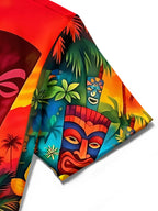 Hawaiian Coconut Trees Volcano Tiki Men's Pocket Short Sleeve Shirts