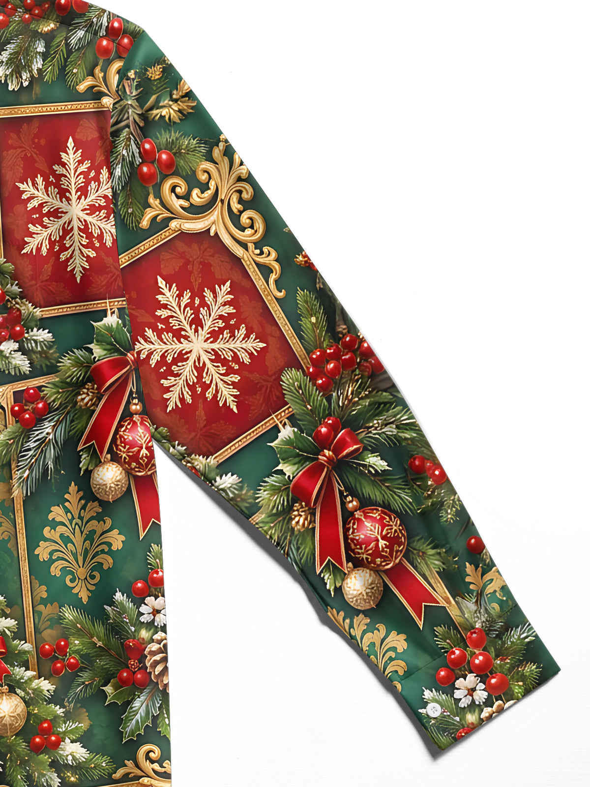 Oceanlyte Men's Printed Christmas Tree And Ornaments Print Long Sleeve Shirt with Chest Pocket