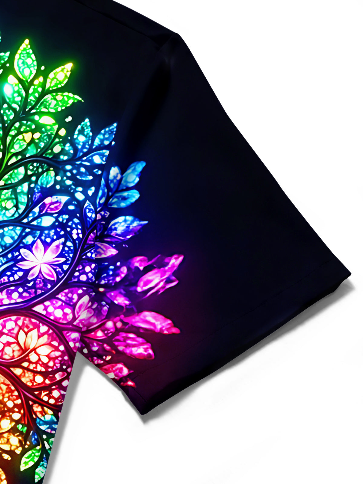 Oceanlyte Men's Hawaiian Neon Rainbow Tree Of Life Print Short Sleeve Shirt with Chest Pocket