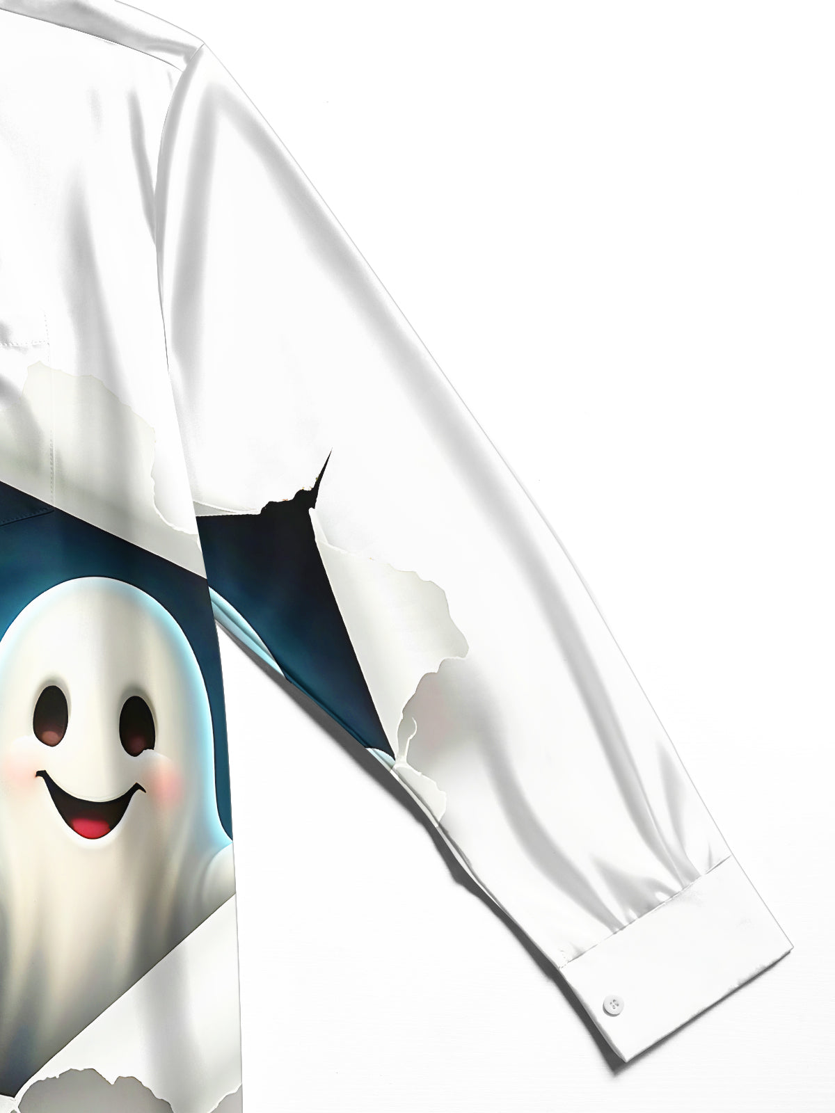 Oceanlyte Men's Graphic Halloween Black Cat And Ghost Print Long Sleeve Shirt with Chest Pocket