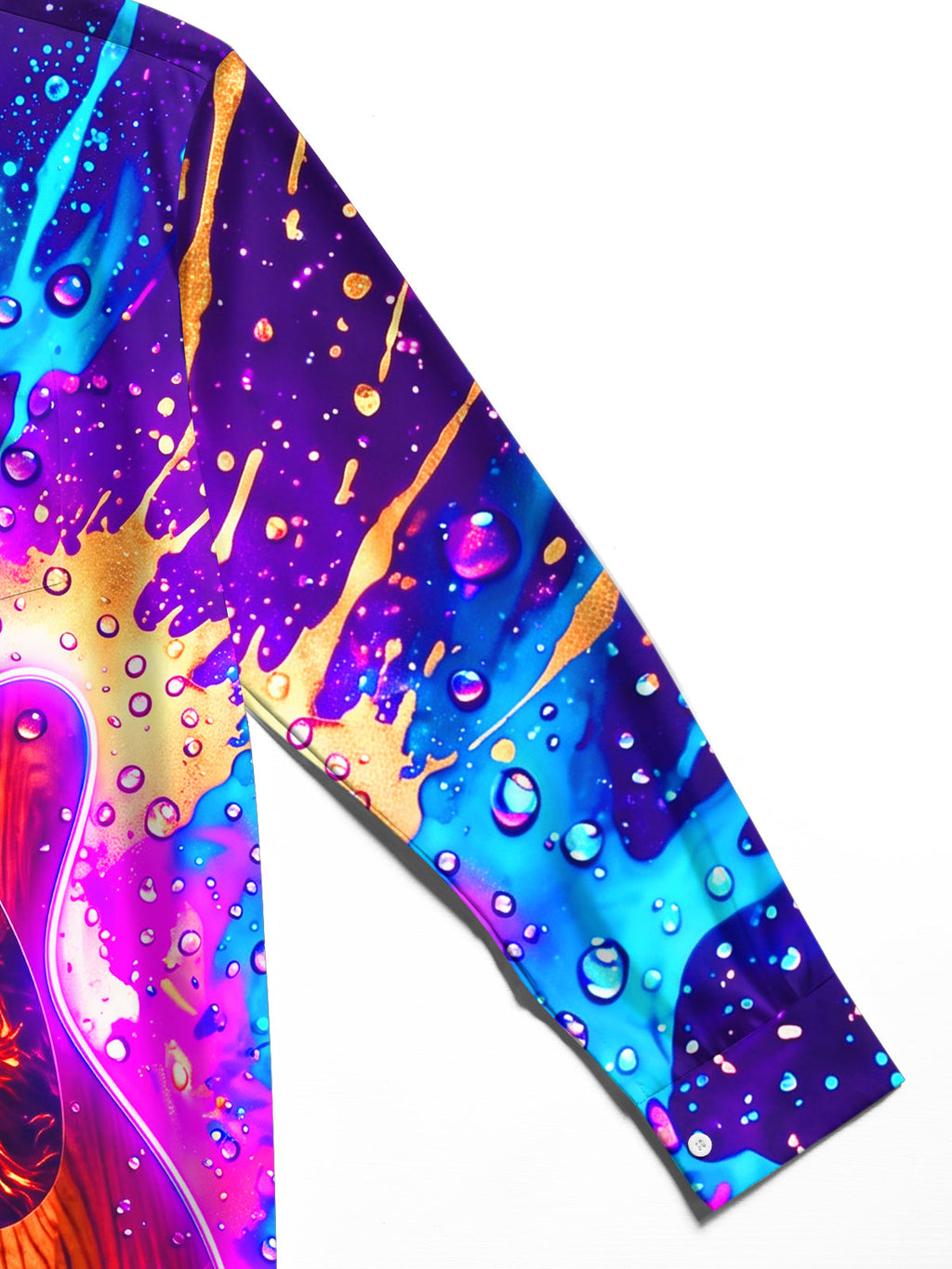 Oceanlyte Men's Long Sleeve Shirt - Acoustic Guitar With Neon Splash And Water Droplets Print with Chest Pocket