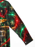 Oceanlyte Men's Christmas Drum Set And Snowflakes Print Long Sleeve Shirt with Chest Pocket