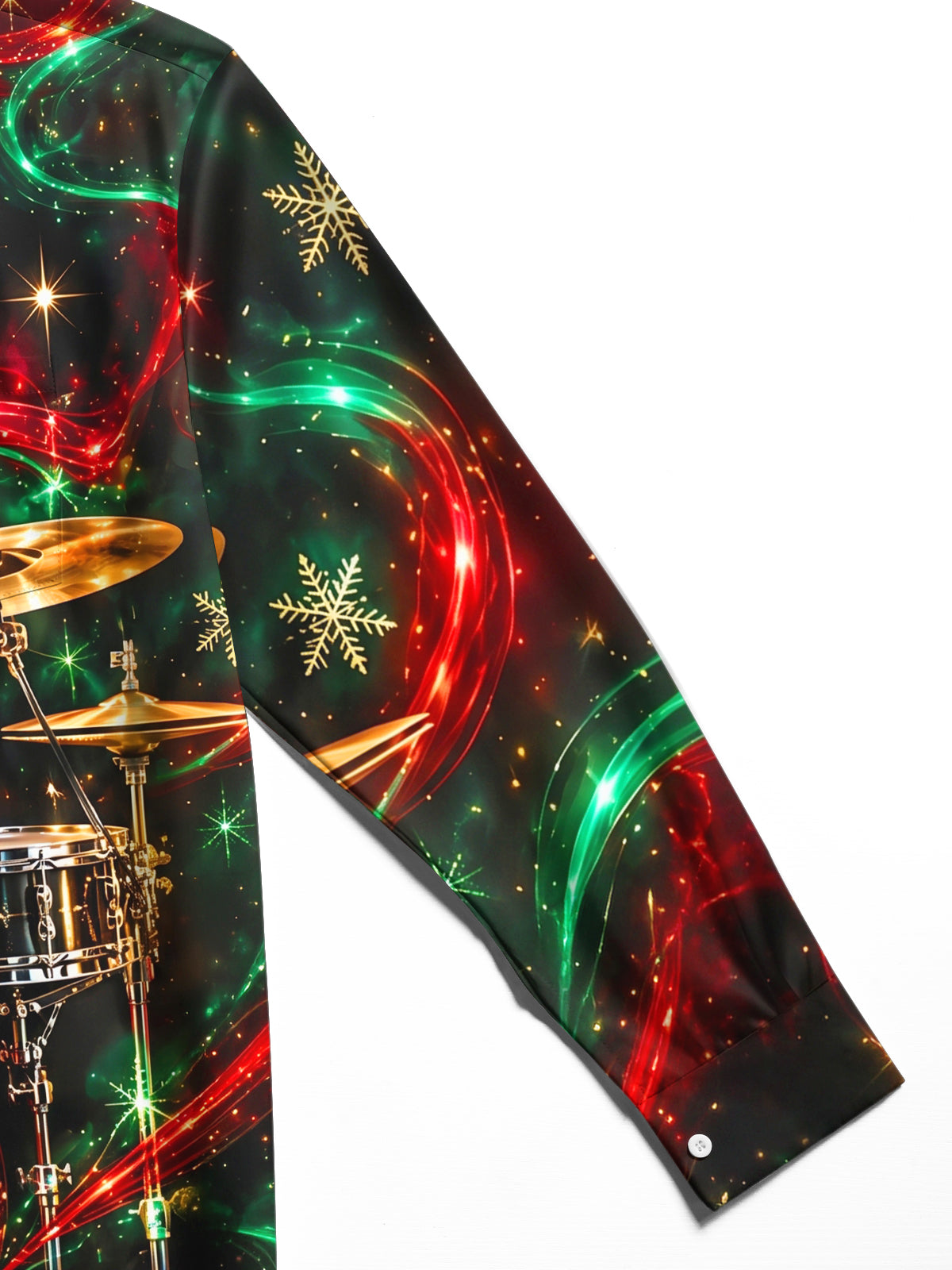 Oceanlyte Men's Christmas Drum Set And Snowflakes Print Long Sleeve Shirt with Chest Pocket