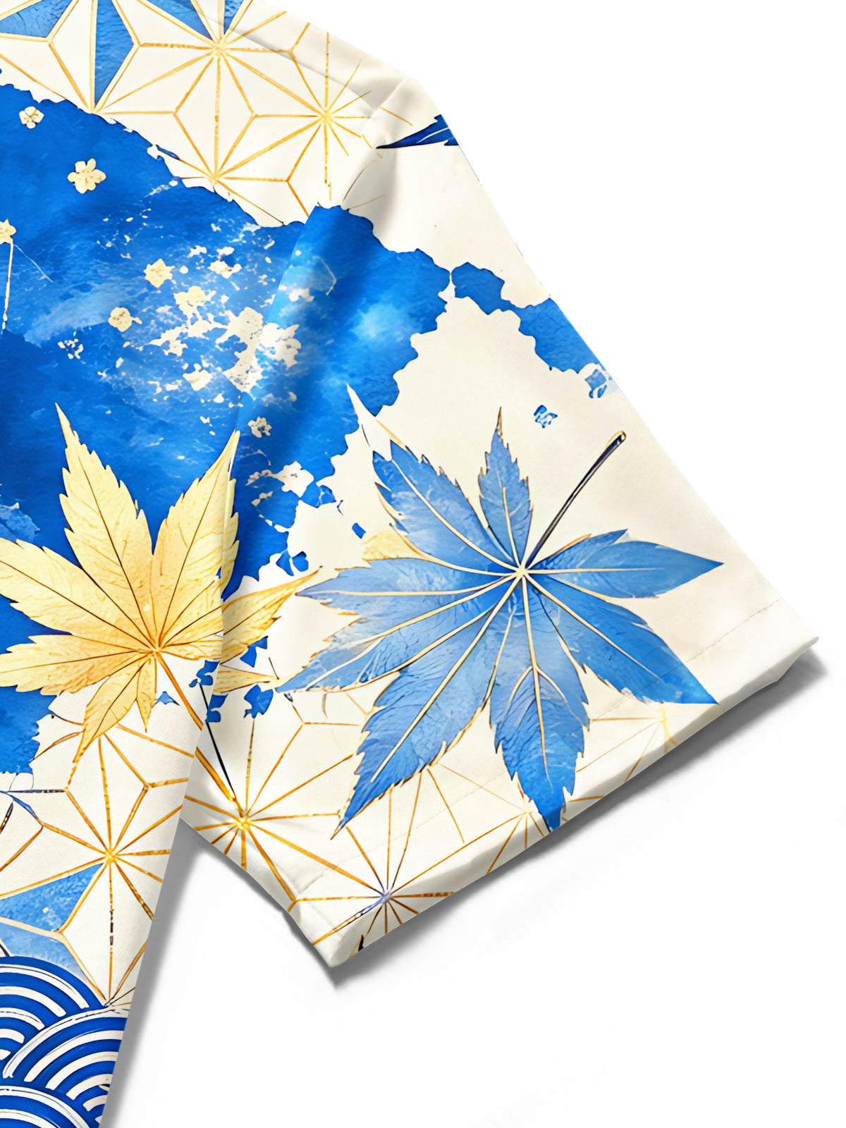 Oceanlyte Men's Hawaiian Blue And Gold Maple Leaf Print Short Sleeve Shirt with Chest Pocket