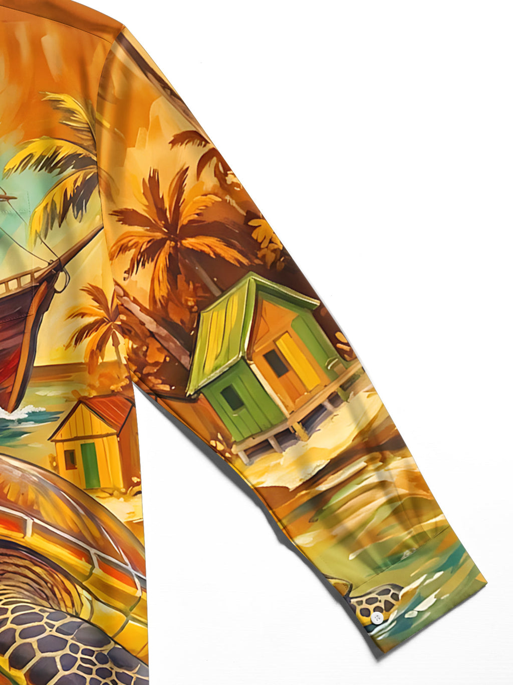 Oceanlyte Men's Hawaiian Sea Turtle And Sailing Ship Print Long Sleeve Shirt with Chest Pocket