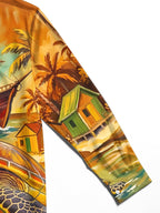 Oceanlyte Men's Hawaiian Sea Turtle And Sailing Ship Print Long Sleeve Shirt with Chest Pocket