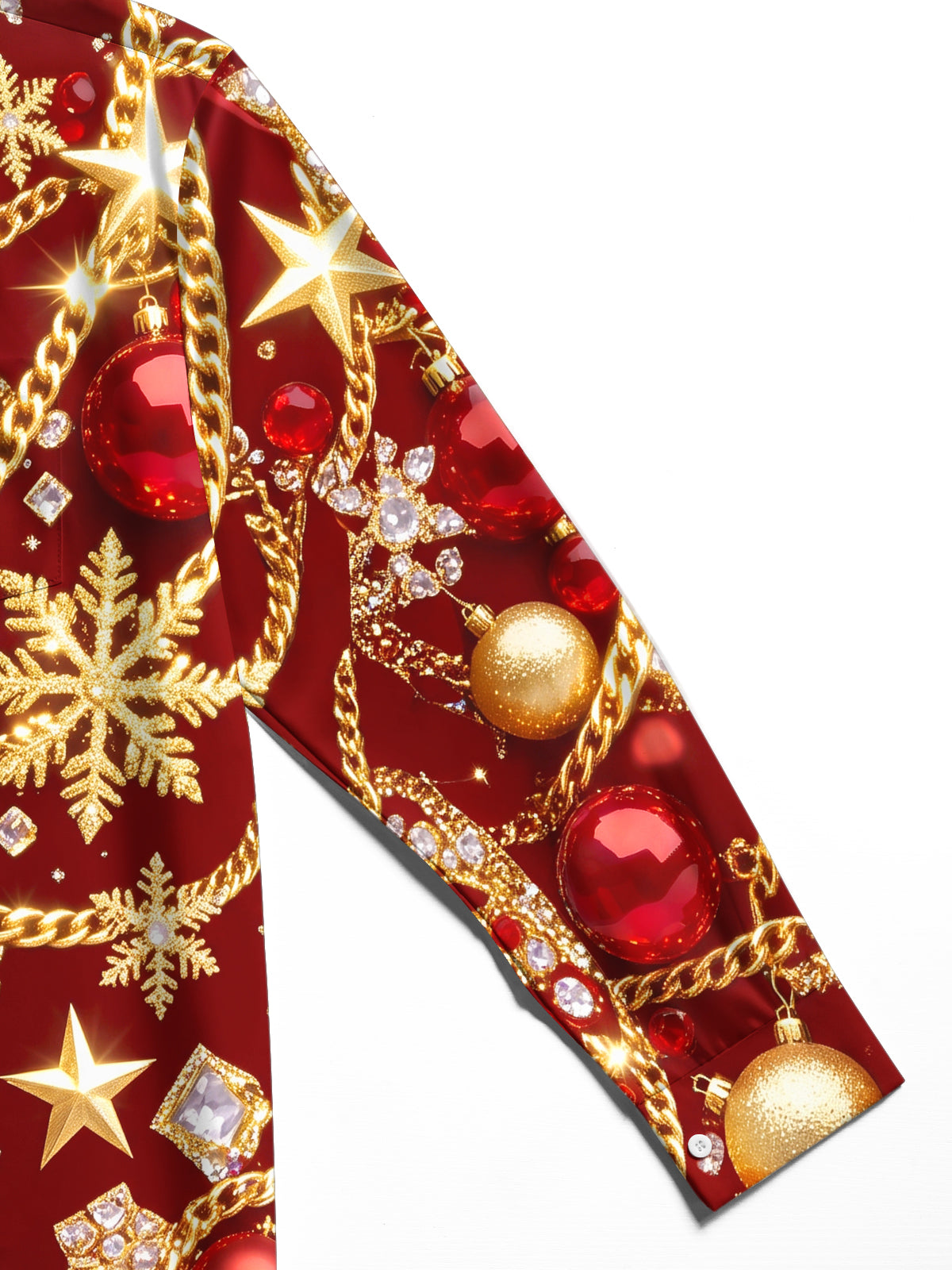 Oceanlyte Men's Christmas Ornaments And Snowflakes Print Long Sleeve Shirt with Chest Pocket
