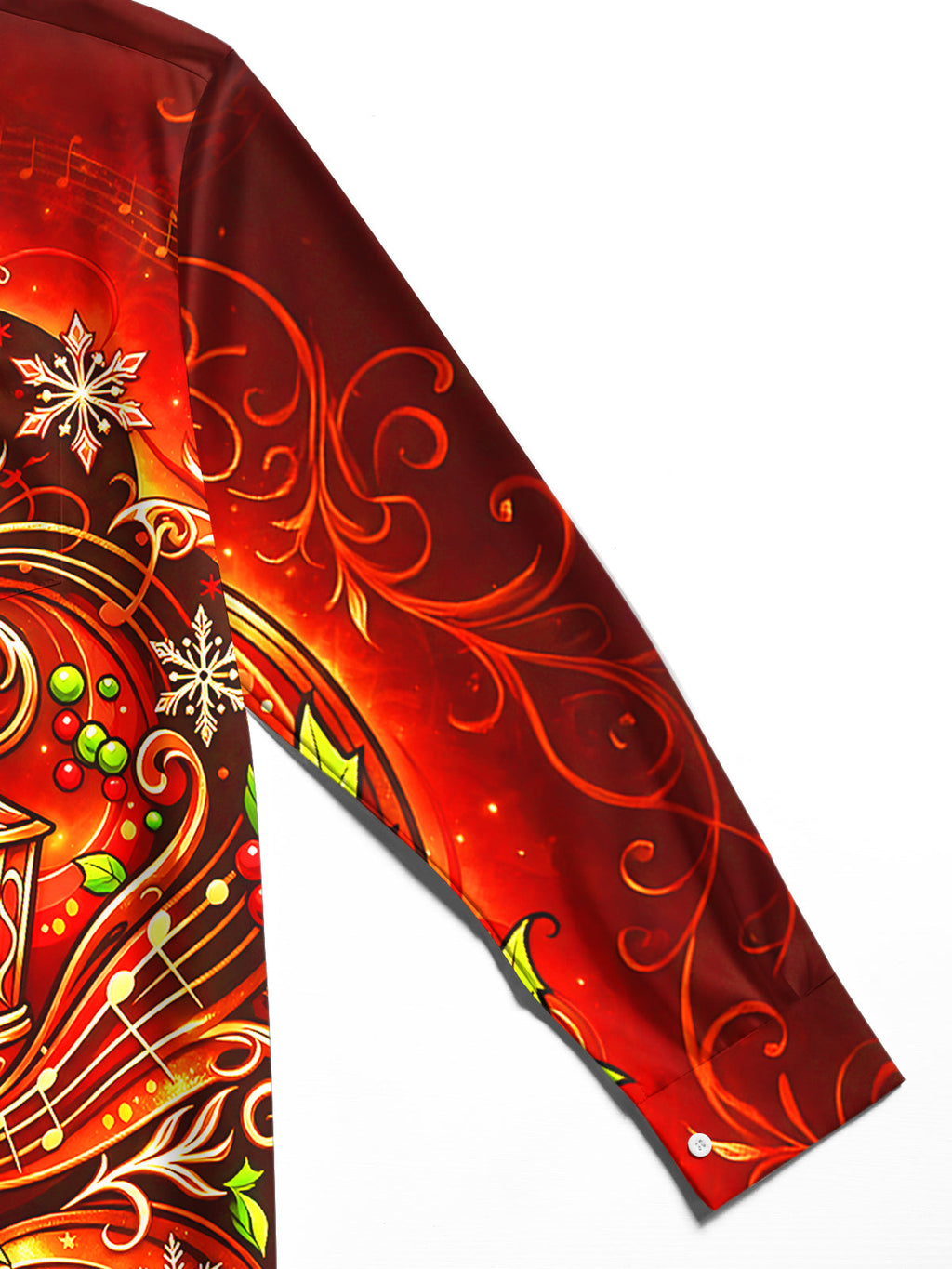 Oceanlyte Men's Long Sleeve Shirt - Christmas Treble Clef And Musical Notes With Holly And Snowflakes Print with Chest Pocket