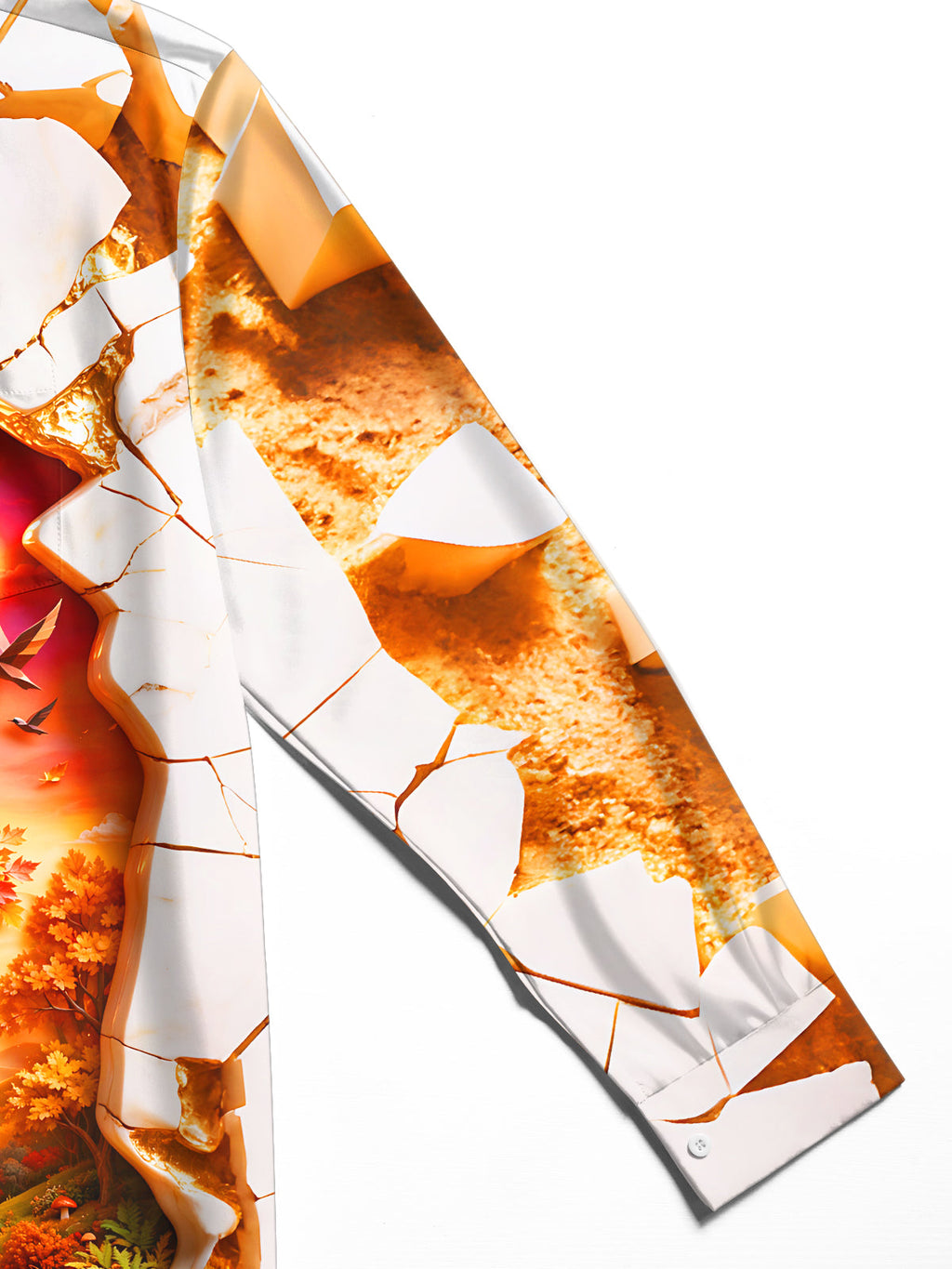 Oceanlyte Men's Long Sleeve Shirt - Autumn Forest Landscape With Cracked Marble Border Print with Chest Pocket