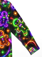 Oceanlyte Men's Graphic Neon Gingerbread Man Print Long Sleeve Shirt with Chest Pocket