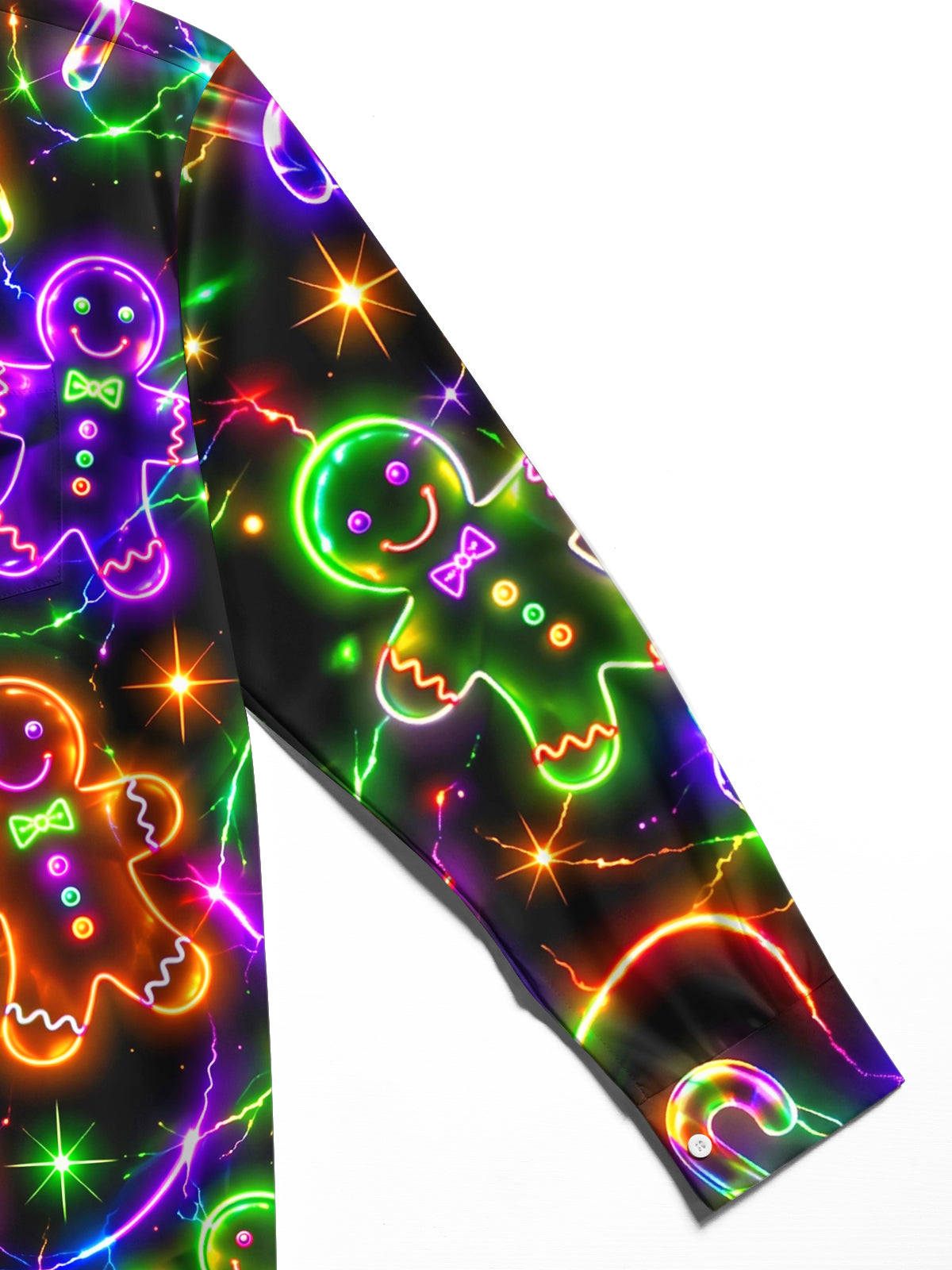Oceanlyte Men's Graphic Neon Gingerbread Man Print Long Sleeve Shirt with Chest Pocket