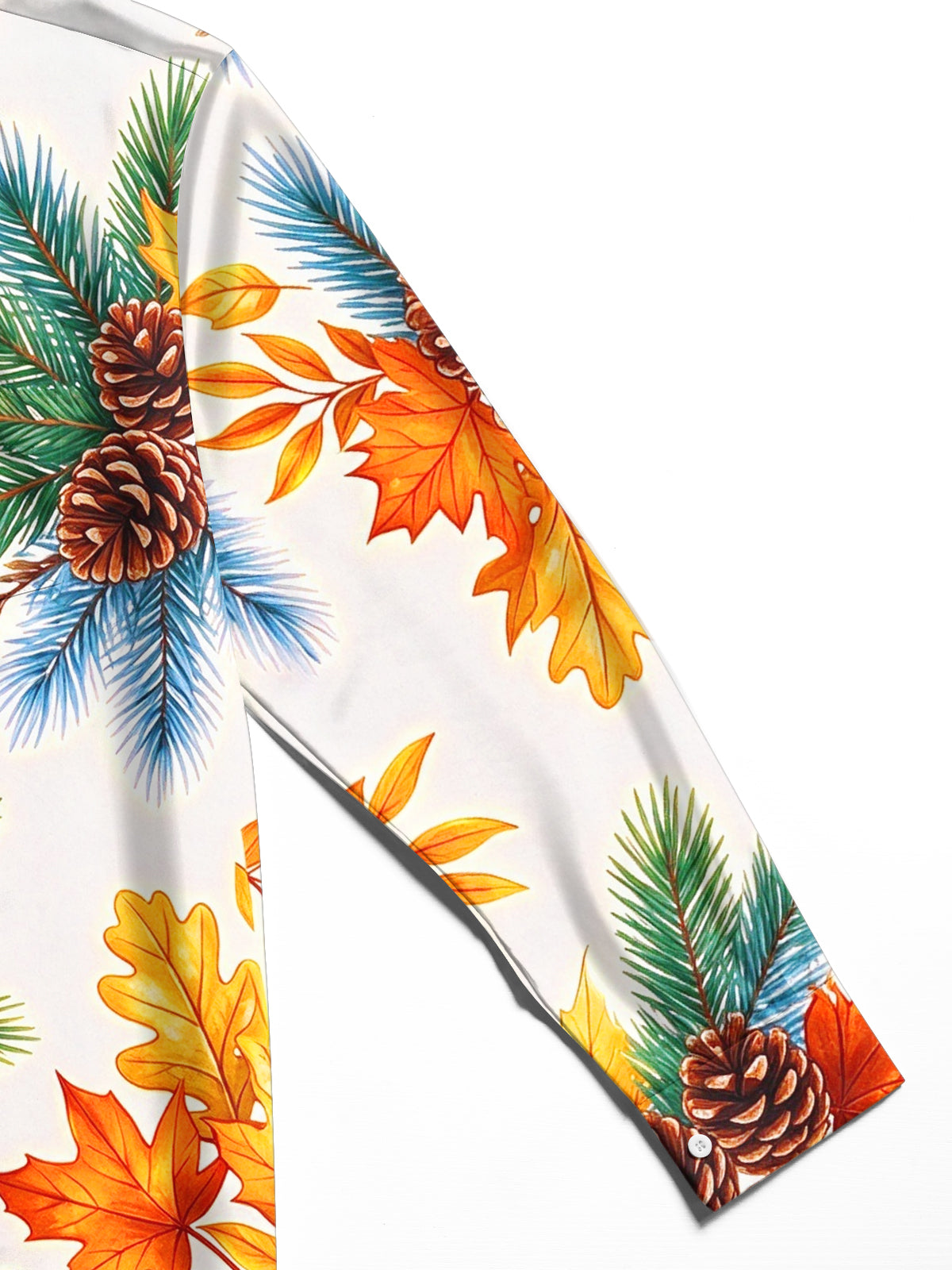 Oceanlyte Men's Long Sleeve Shirt - Autumn Maple Leaves And Winter Pine Cones With Pine Needles Print with Chest Pocket