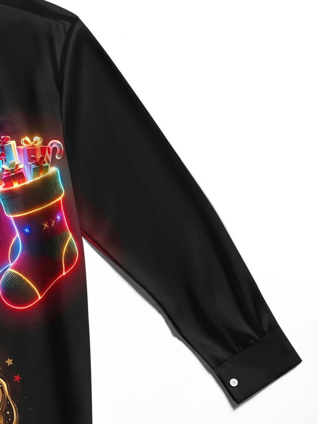 Oceanlyte Men's Long Sleeve Shirt - Neon Christmas Stockings With Gifts And Candy Canes Print with Chest Pocket