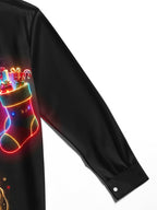 Oceanlyte Men's Long Sleeve Shirt - Neon Christmas Stockings With Gifts And Candy Canes Print with Chest Pocket