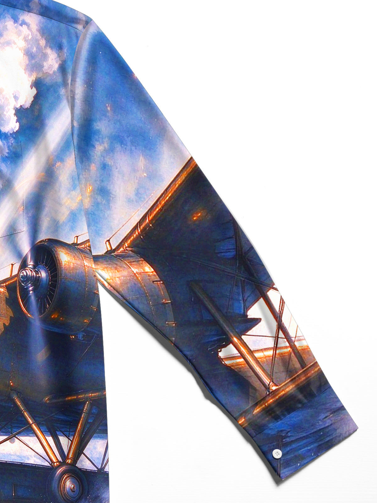 Oceanlyte Men's Long Sleeve Shirt - The "Ocean Sentinel" Vintage Seaplane And Naval Battle Scene Print with Chest Pocket