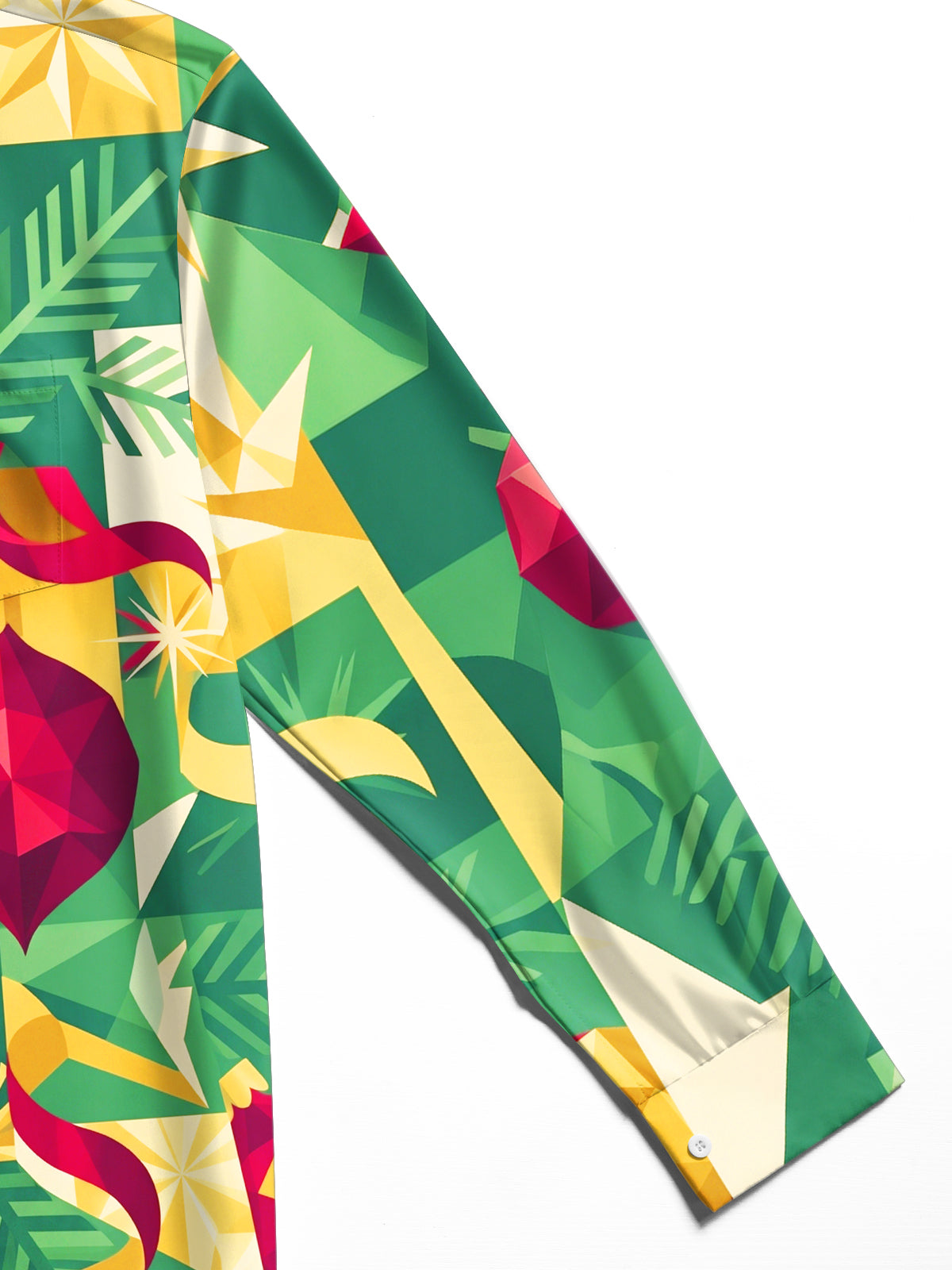Oceanlyte Men's Long Sleeve Shirt - Geometric Christmas Ornaments And Pine Needles Print with Chest Pocket