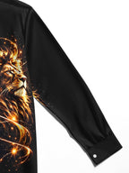 Oceanlyte Men's Graphic Lion Head Print Golden Waves Print Long Sleeve Shirt with Chest Pocket