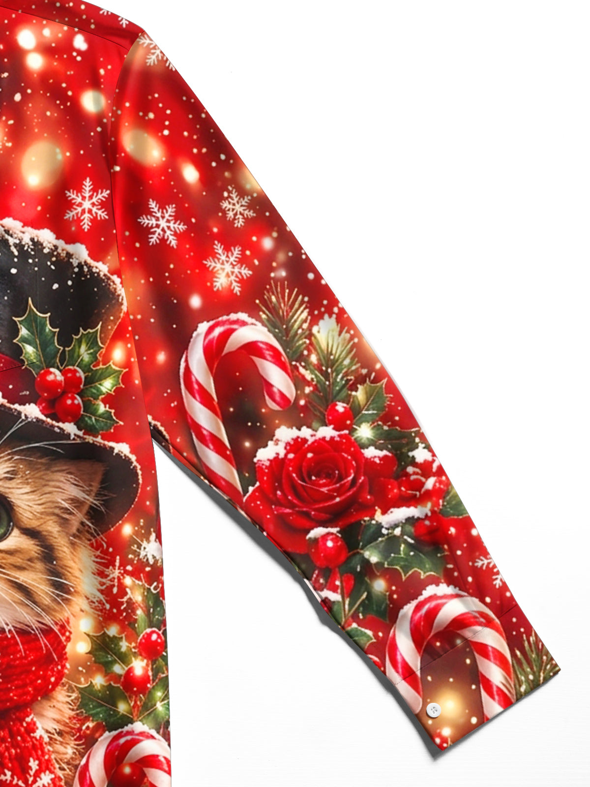 Oceanlyte Men's Christmas Cat With Top Hat And Scarf Print Long Sleeve Shirt with Chest Pocket