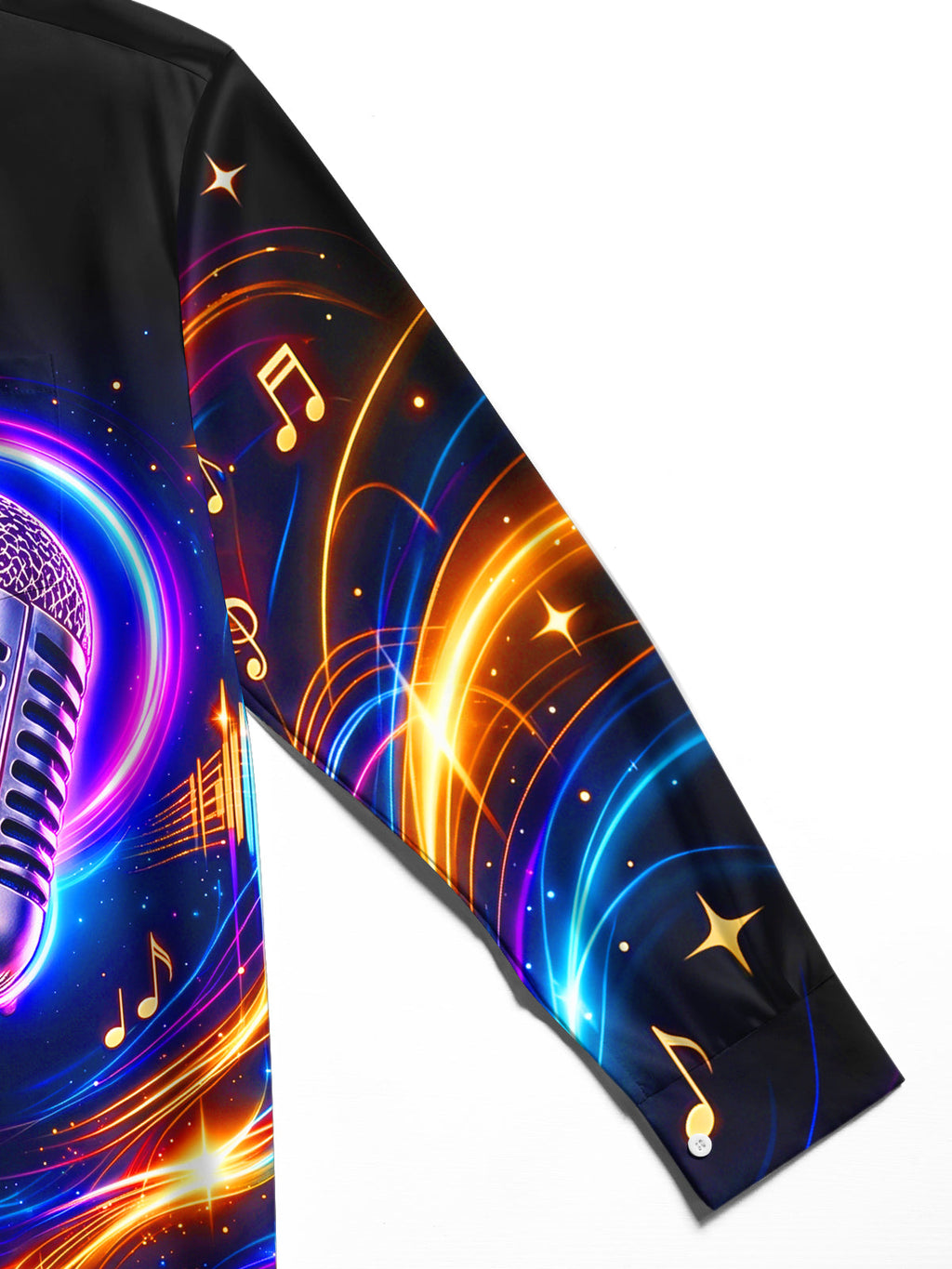 Oceanlyte Men's Long Sleeve Shirt - Vintage Microphone With Neon Music Notes And Sound Waves Print with Chest Pocket
