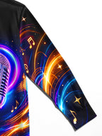 Oceanlyte Men's Long Sleeve Shirt - Vintage Microphone With Neon Music Notes And Sound Waves Print with Chest Pocket