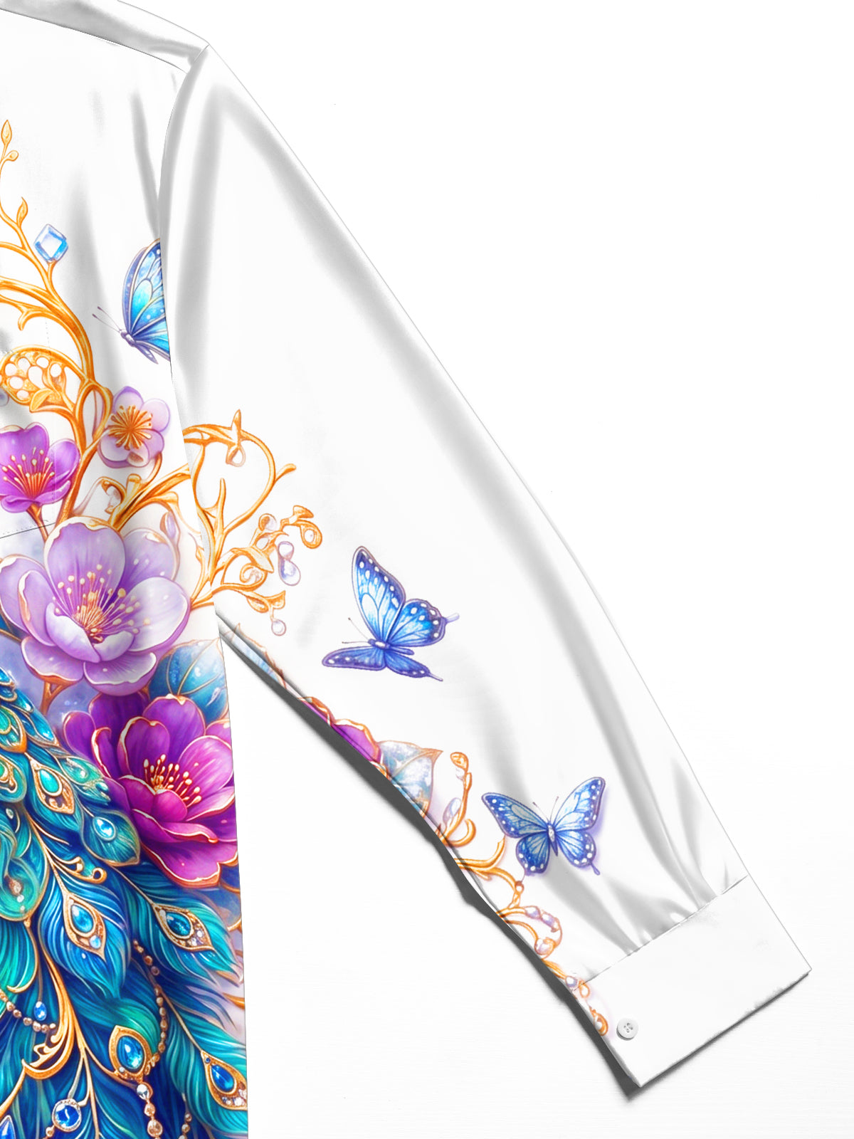 Oceanlyte Men's Printed Peacock And Floral Pattern Long Sleeve Shirt with Chest Pocket