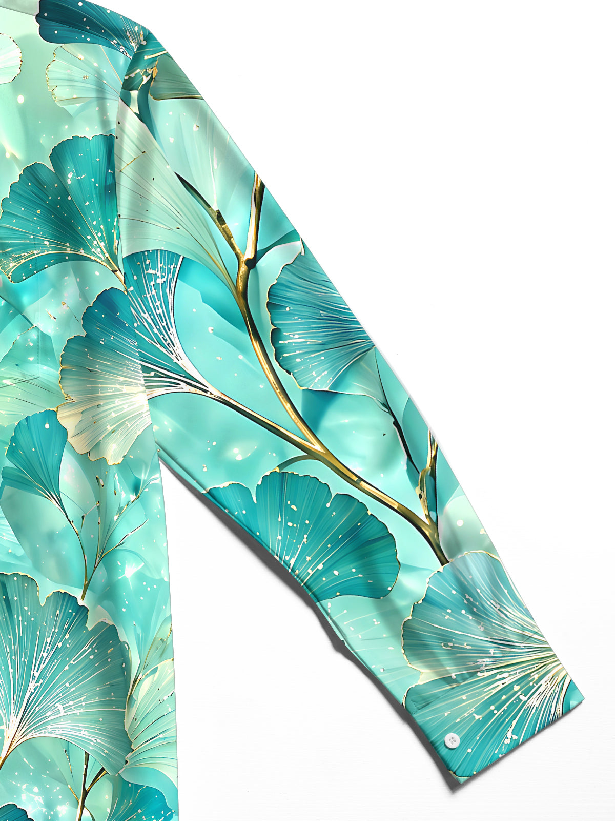 Oceanlyte Men's Hawaiian Ginkgo Leaf Pattern Long Sleeve Shirt with Chest Pocket