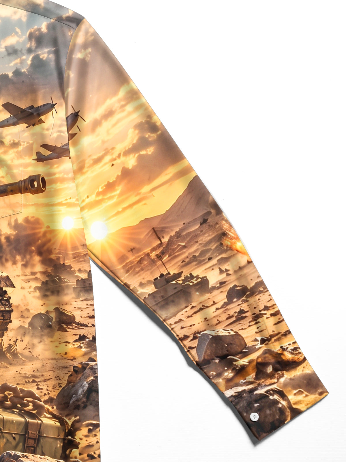 Oceanlyte Men's Long Sleeve Shirt - The "Iron Vanguard" Graphic Military Tank And Aircraft Print with Chest Pocket