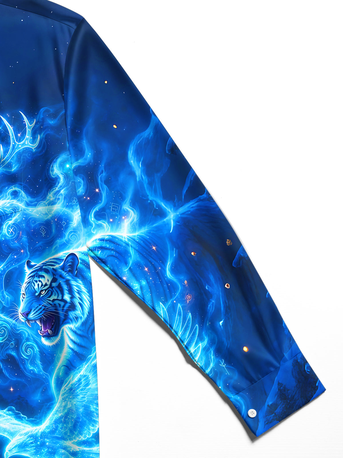Oceanlyte Men's Fantasy Blue Beasts And Snow Mountain Print Long Sleeve Shirt with Chest Pocket