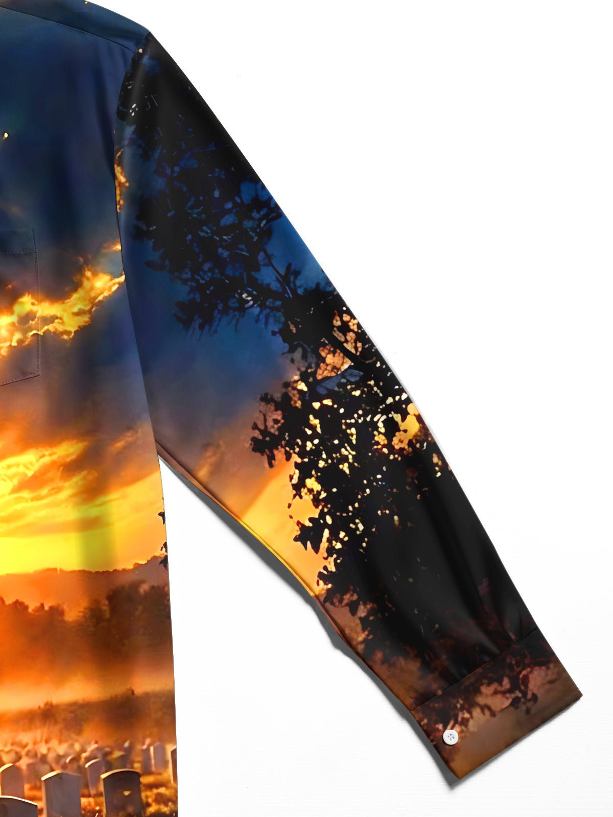 Oceanlyte Men's Long Sleeve Shirt - The "Final Salute" Veterans Day Soldier Saluting In Cemetery At Sunset Print with Chest Pocket