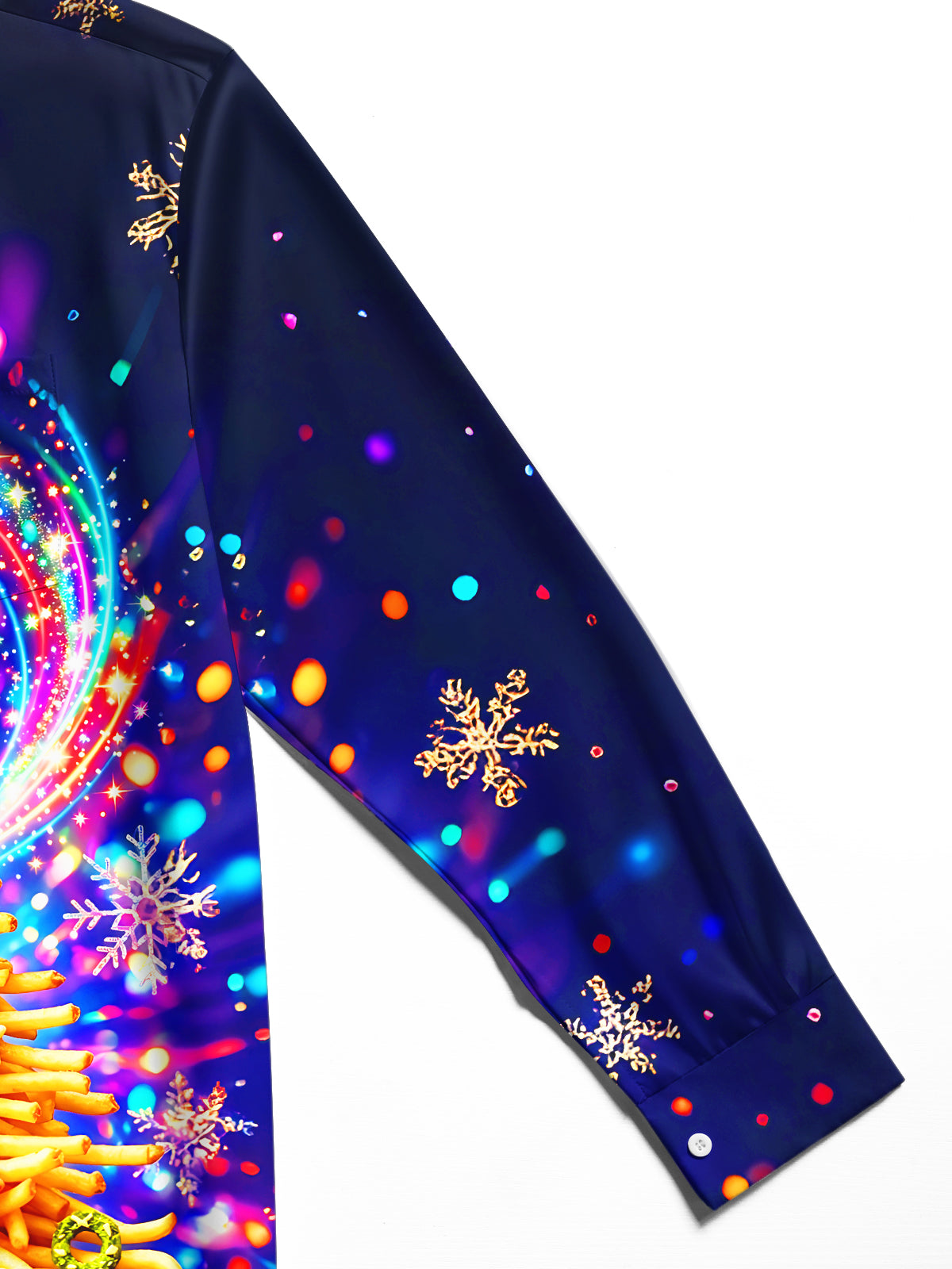 Oceanlyte Men's Graphic French Fries Christmas Tree Print Long Sleeve Shirt with Chest Pocket