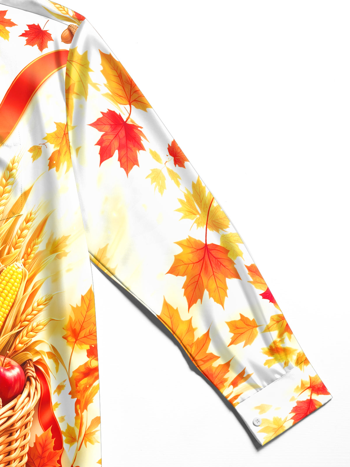 Oceanlyte Men's Long Sleeve Shirt - Harvest Autumn Harvest Basket With Pumpkins Apples And Wheat Print with Chest Pocket