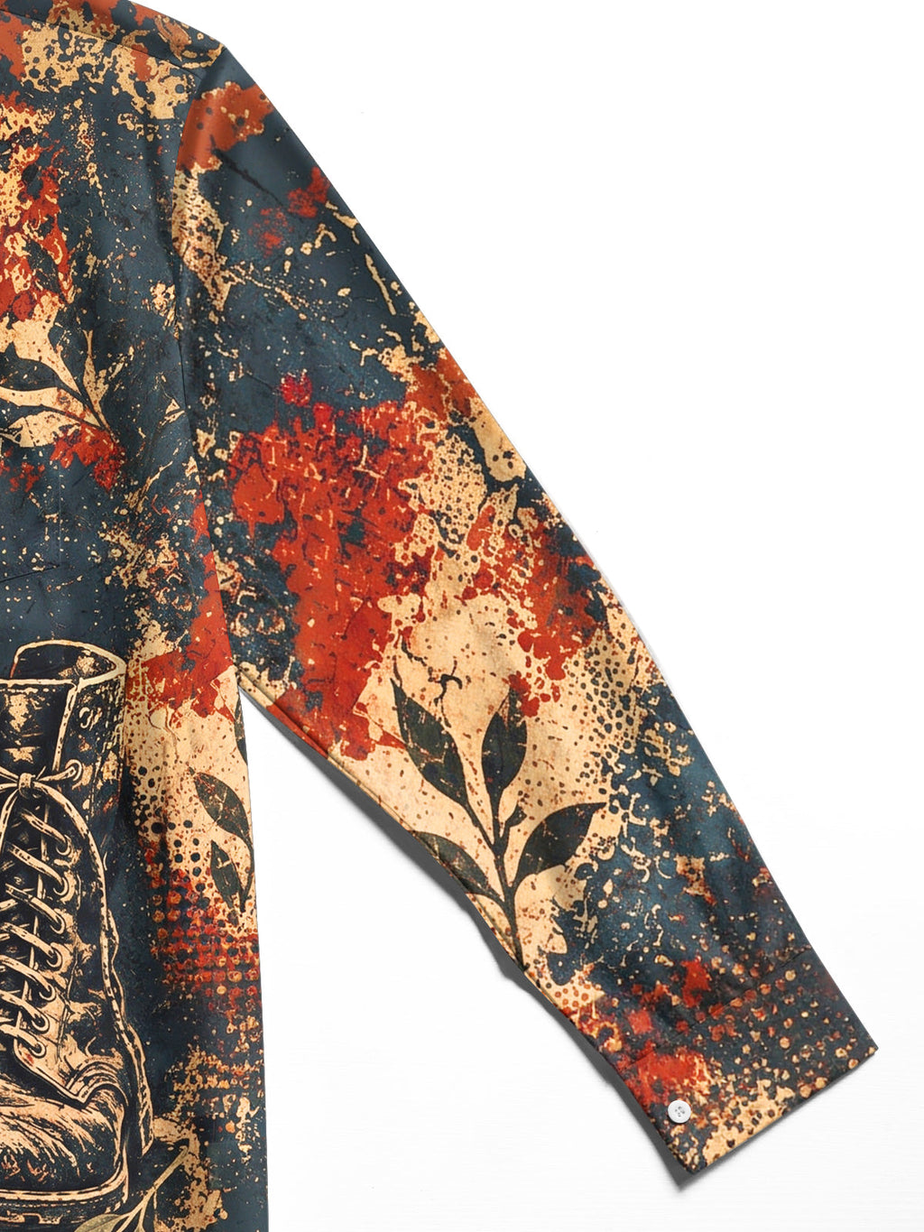 Oceanlyte Men's Long Sleeve Shirt - The "Echoes of Vimy" Military Helmet Boots And Dog Tags With Laurel Leaves Print with Chest Pocket