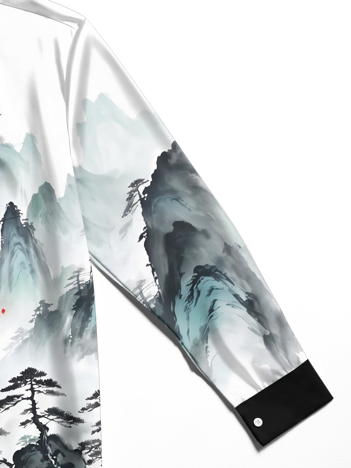 Oceanlyte Men's Long Sleeve Shirt - Chinese Landscape Mountains And Pine Trees Print with Chest Pocket