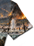 Oceanlyte Men's Short Sleeve Shirt - The "The Longest Day" World War II Beach Landing Scene Print with Chest Pocket