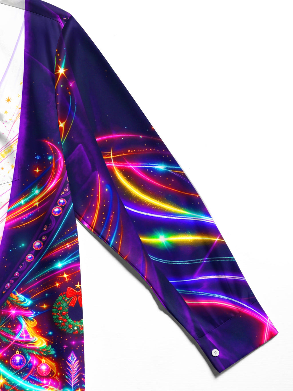 Oceanlyte Men's Long Sleeve Shirt - Neon Christmas Tree With Ornaments And Wreaths Print with Chest Pocket