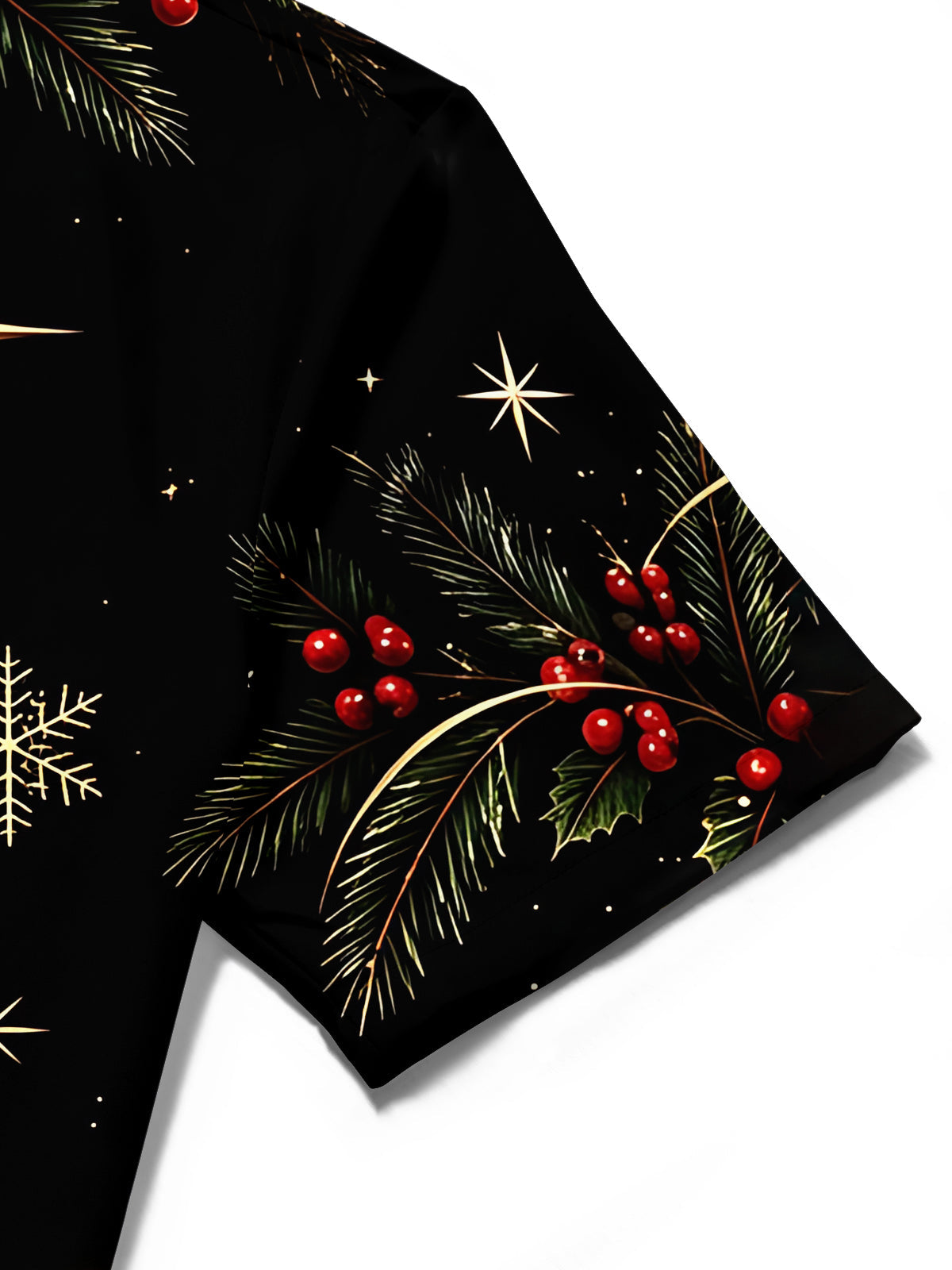 Oceanlyte Men's Short Sleeve Shirt - Black Cat Wearing Santa Hat With Holly And Pine Branches Print with Chest Pocket