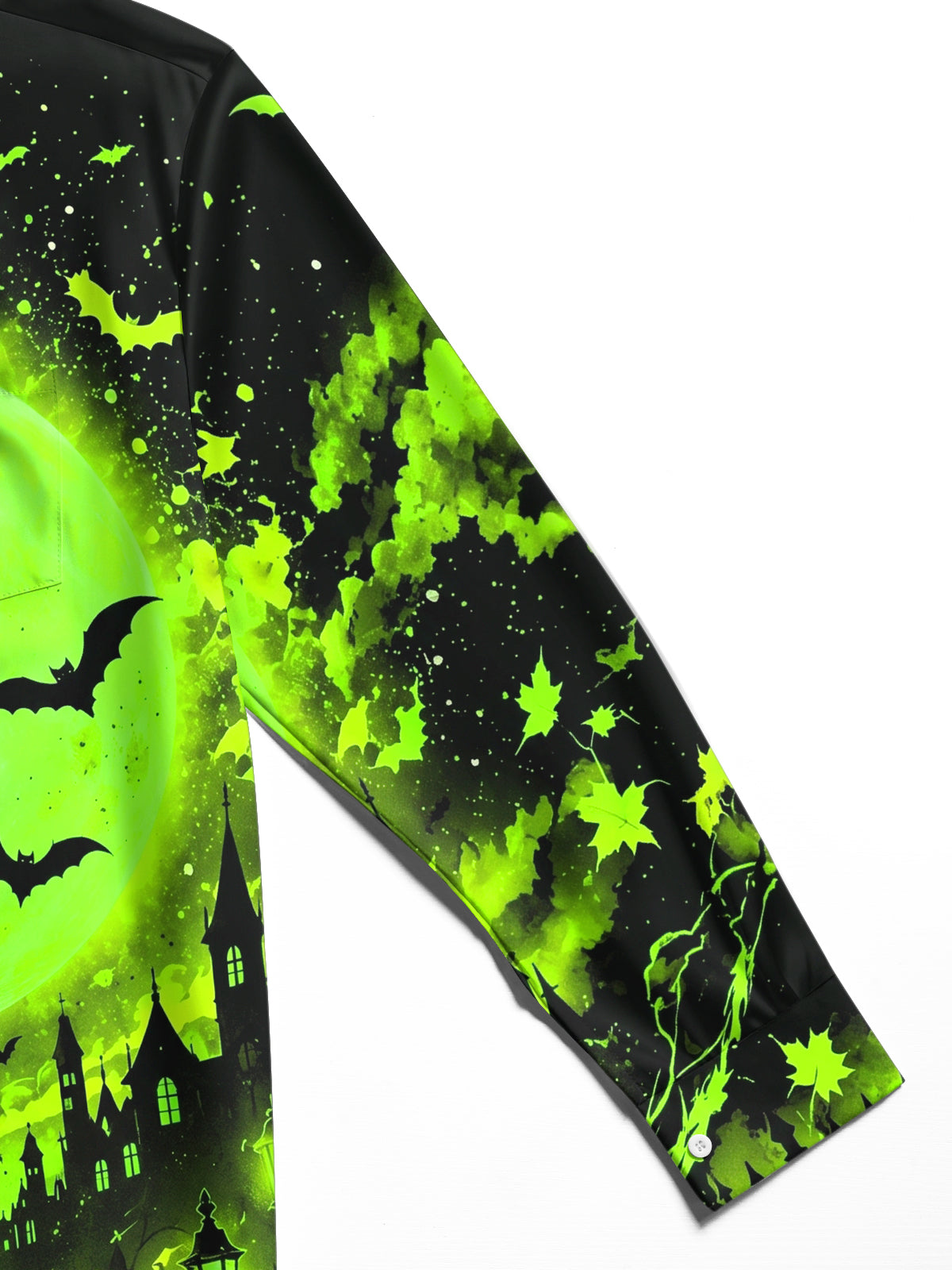 Oceanlyte Men's Graphic Halloween Black Cat And Pumpkins Print Long Sleeve Shirt with Chest Pocket
