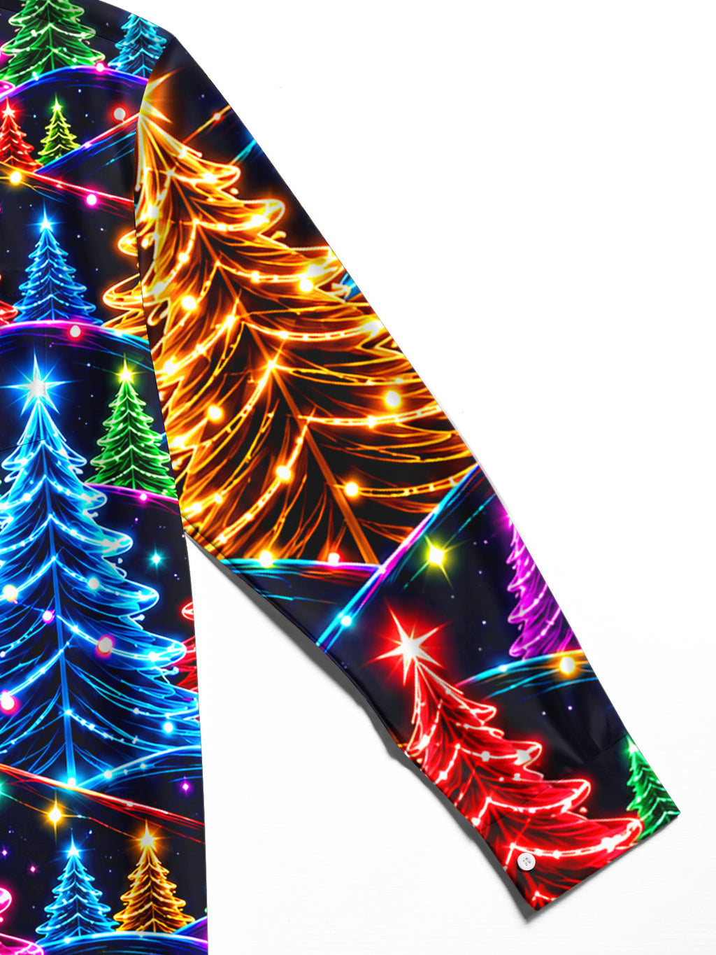 Oceanlyte Men's Graphic Neon Christmas Trees Print Long Sleeve Shirt with Chest Pocket