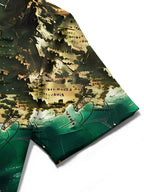 Oceanlyte Men's Vintage Style Vintage Map Print Short Sleeve Shirt with Chest Pocket