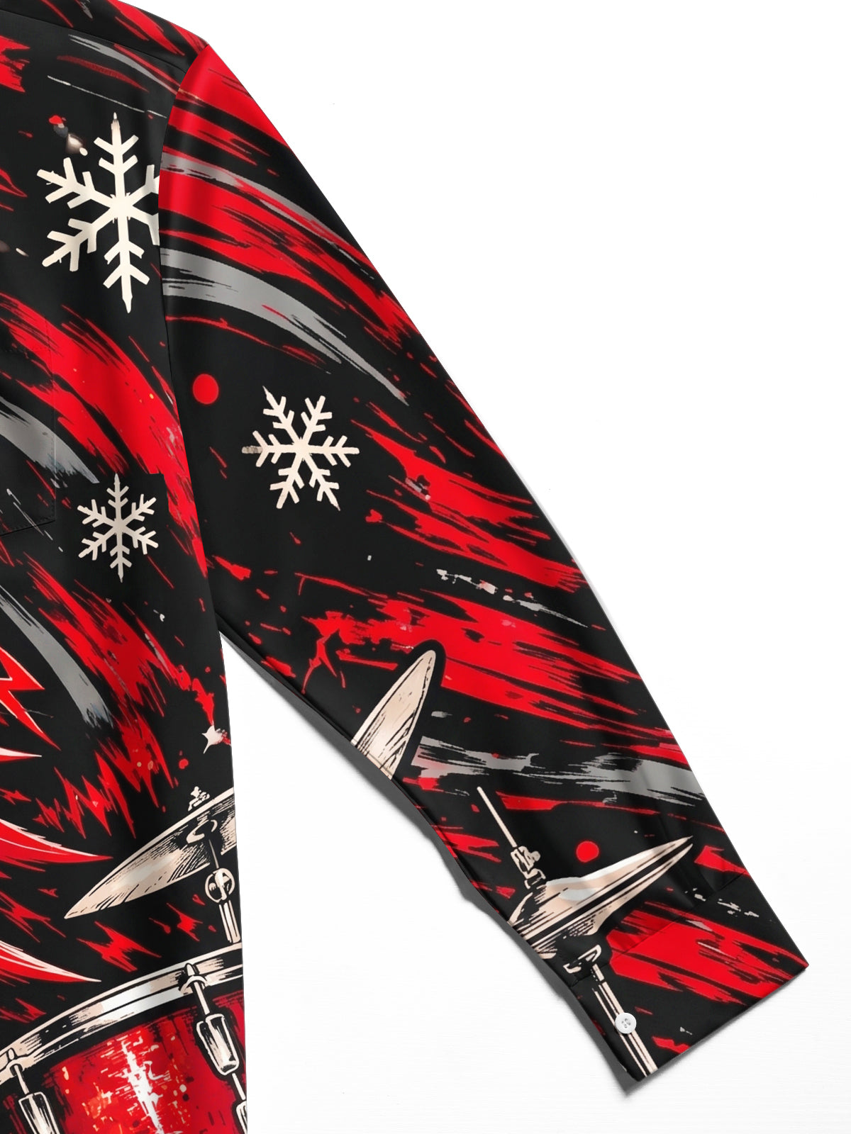 Oceanlyte Men's Graphic Christmas Tree And Drum Set Print Long Sleeve Shirt with Chest Pocket