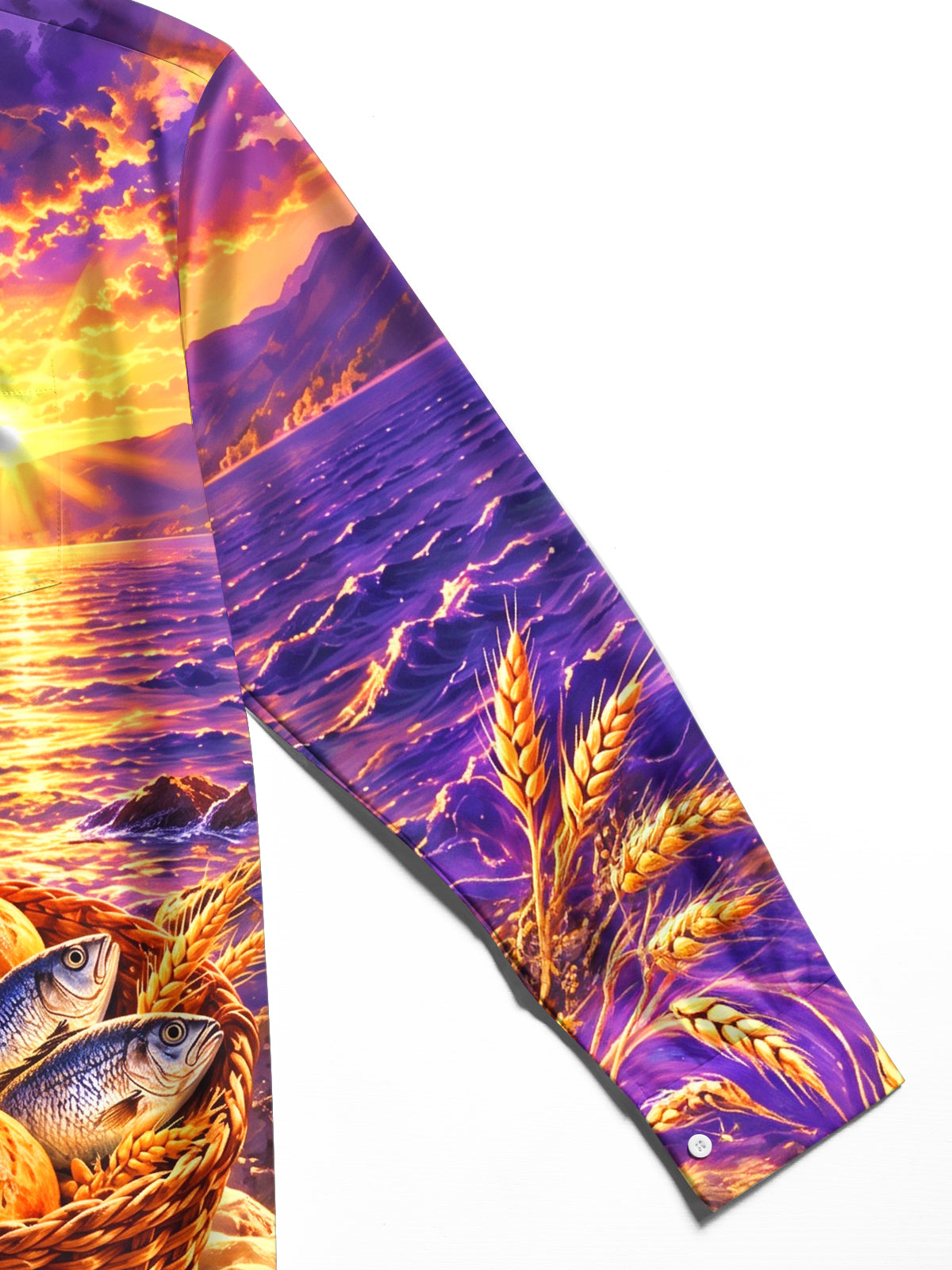 Oceanlyte Men's Miracle Of The Five Loaves And Two Fish With Sunset Print Long Sleeve Shirt with Chest Pocket
