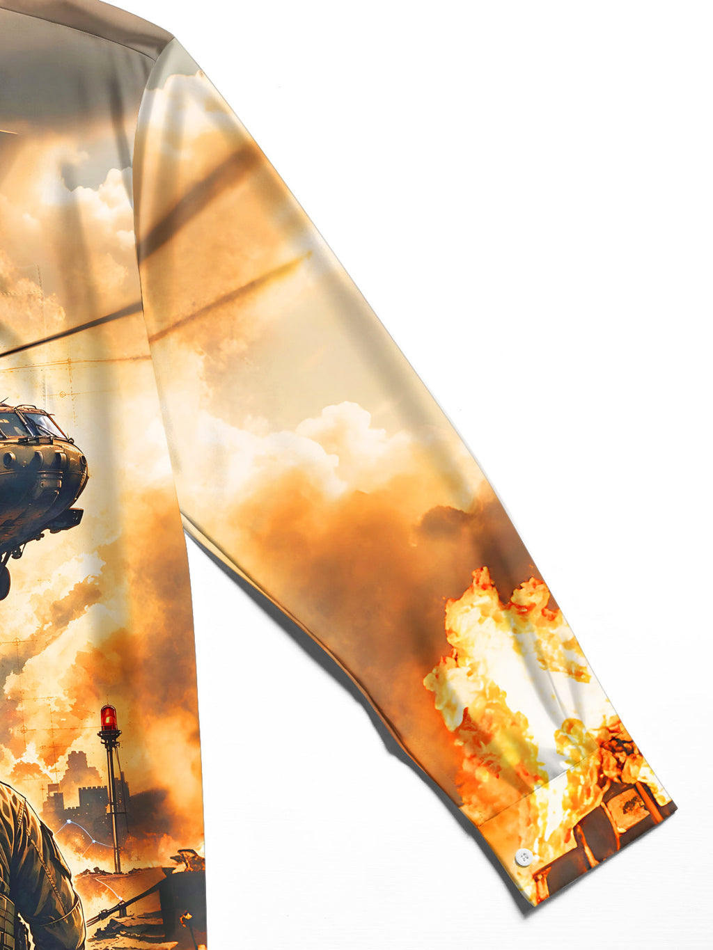 Oceanlyte Men's Long Sleeve Shirt - The "Ground Pounder" Military Soldiers And Helicopter Print with Chest Pocket