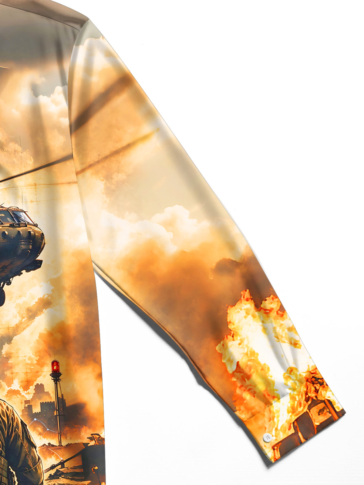 Oceanlyte Men's Long Sleeve Shirt - The "Ground Pounder" Military Soldiers And Helicopter Print with Chest Pocket