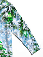 Oceanlyte Men's Long Sleeve Shirt - Christmas Tree With Ornaments And Snowflakes Print with Chest Pocket