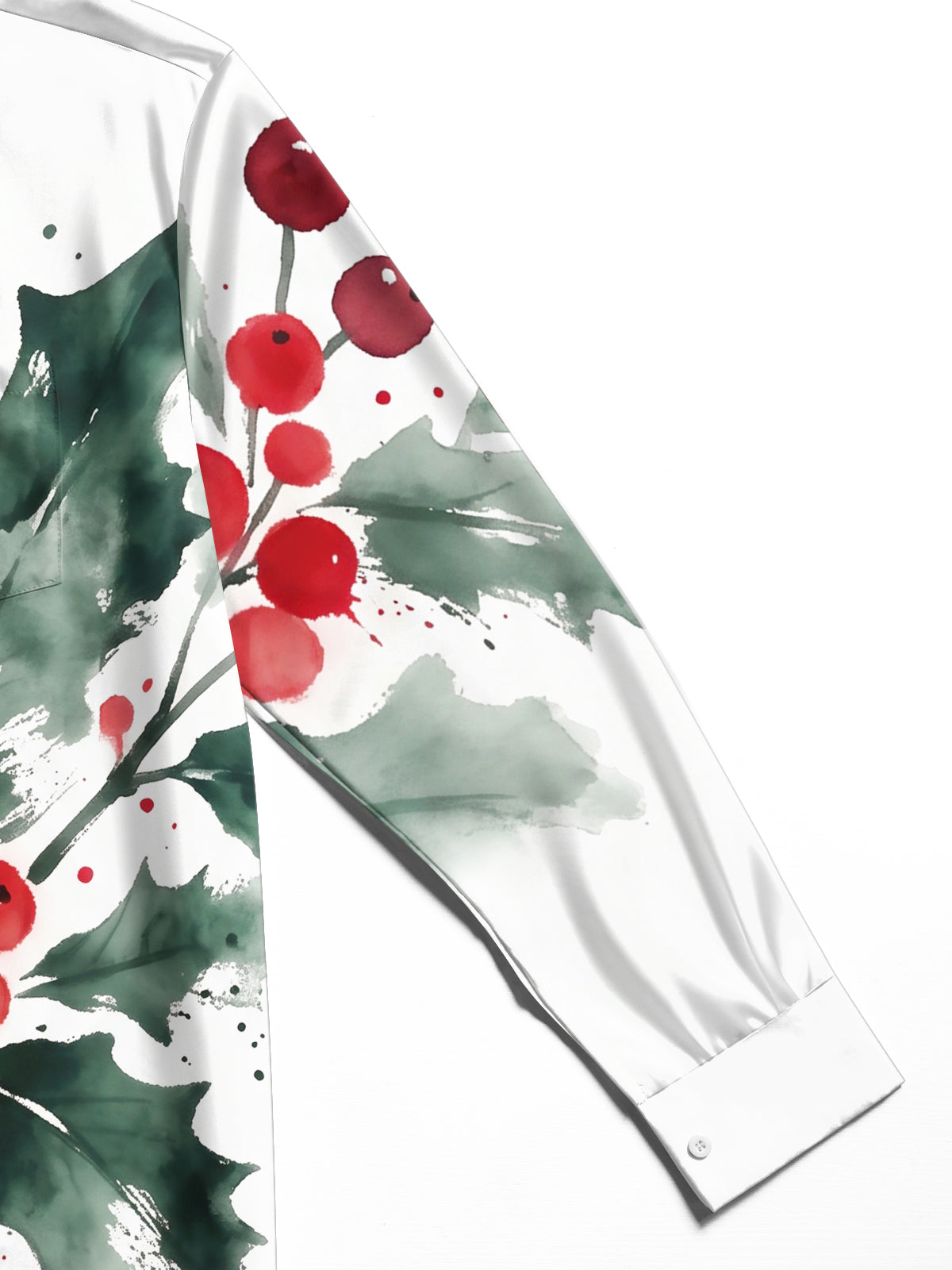 Oceanlyte Men's Christmas Holly Leaves And Red Berries Print Long Sleeve Shirt with Chest Pocket